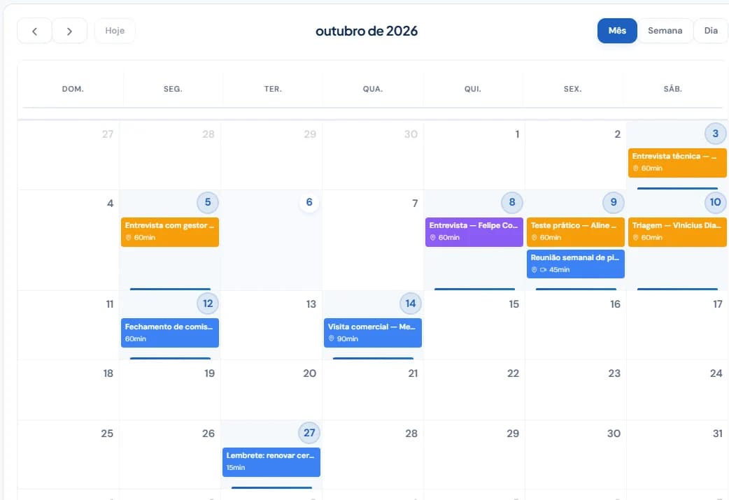 Tela real do Athena: Agenda unificada