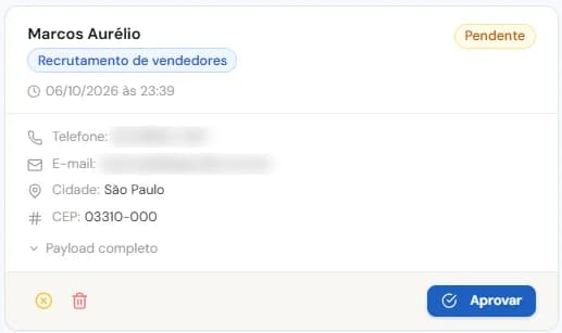 Tela real do Athena: Captação de leads