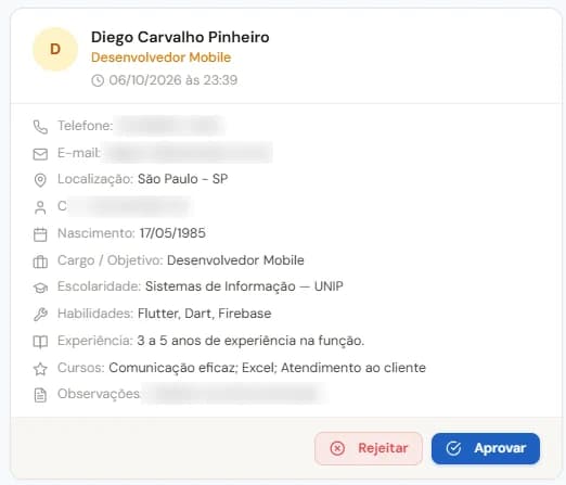 Tela real do Athena: Triagem de talentos